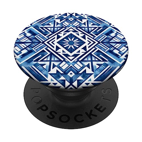 Bohemian Tribal Boho Vintage Blue Aztec Design PopSockets Swappable PopGrip, Black