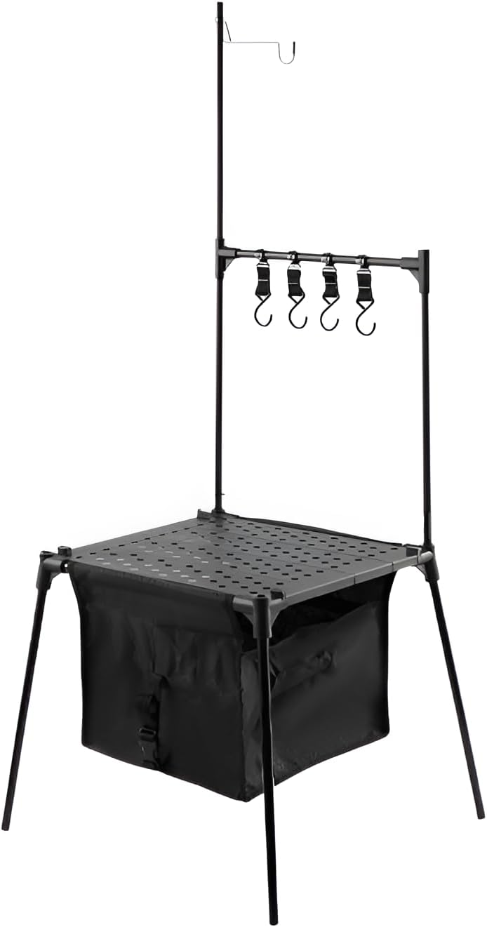 [Snughom]折りたたみ式アウトドアテーブル 収納袋付き 2WAYデザイン 超薄収納(5cm) コンパクト 軽量 ランタンハンガ