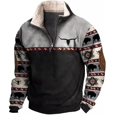 LOAIHA Aztec Cowboy Mens Hoodie Vintage Graphic Western Hoodies Casual Long Sleeve Quarter Zip Pullover with Pocket vintage quarter zip sweatshirt Mens Brown Sweater-S02 aztec Black-L Cover