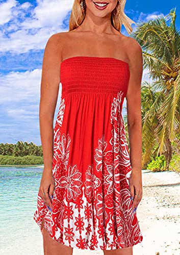 Image of Zyyfly Tube Top Dress Women Summer Beach Coverup Stretch Smocked Strapless Dress