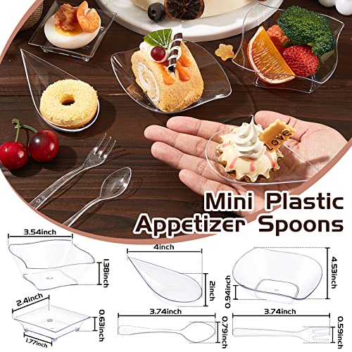 Tessco 800 Pcs Mini Appetizer Plates Set Including 400 Disposable Dessert Plates Assorted Shape 200 Mini Plastic Forks 200 Plastic Spoons for Party(Clear,Classic) - Image 4