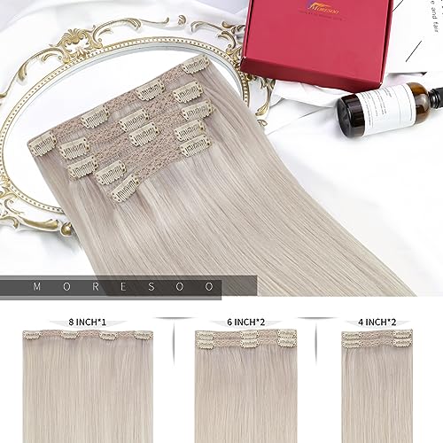 Moresoo Blonde Clip in Hair Extensions Real Human Hair Extensions Clip in White Blonde Short Bob 12 Inch for Adding Volume Invisible Natural Look Daily Use 5 Pieces/80g #60A - Image 3