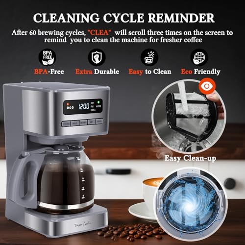 Image of Taylor Swoden Programmable Coffee Makers 12 Cup, Hot and Iced Coffee Maker, 4 Brew Strength, LED Display, 24H Timer, Keep Warm&Auto Shutoff- Drip Coffee Machine for Home /Office, Gray & Stainless Steel