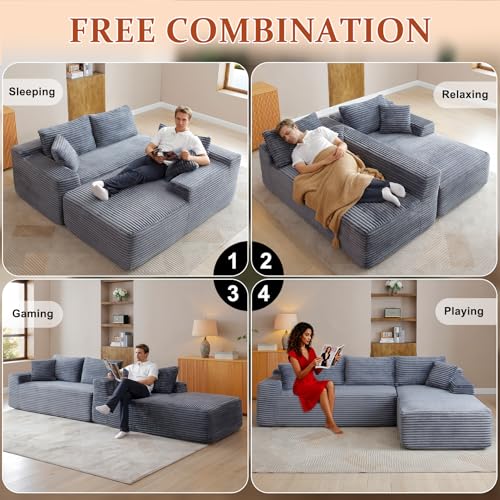 Image of 95 inch Boneless Couch for Living Room, L Shaped Modular Sectional Sofa
