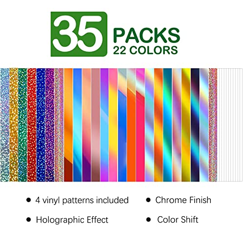 Wrapxpert Holographic Permanent Vinyl Adhesive 35 Sheets Vinyl Bundle-24 Vinyl Sheets 12"X12" & 6 Grid Transfer Paper & 5 Vinyl Layer Ppaer Compatible With All Crafters #TOP1