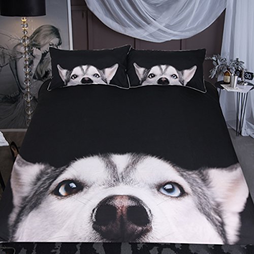 Sleepwish Siberian Husky Puppy Dog Bed Set Black and White Dog Print