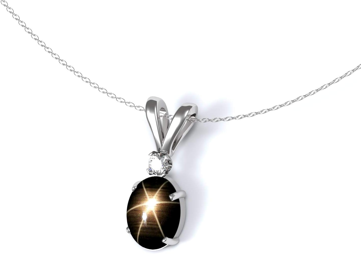 TSNjewelry Black Star Sapphire Pendant Necklace in 925 Sterling Silver – Genuine Star Sapphire Jewelry for Women – Handmade in USA