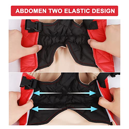 Dog Winter Coat Quilted Adjustable Snowsuit Reflective Warm Fleece Jacket Waterproof Windproof Dog Cold Weather Clothes Vest Apparel For Dog Red+Black M #TOP2