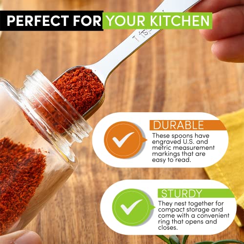 Image of Spring Chef Stainless Steel Measuring Spoons Set of 8 with Leveler, Metal Teaspoon & Tablespoon Measuring Spoons for Dry & Liquid Ingredients, Fits in Spice Jars - Kitchen Gadgets For Baking & Cooking