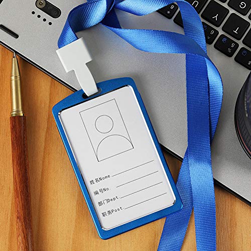 WeKonnect; Natural Hard Metal (Aluminum Alloy) PVC ID Card Holder/Badge (Refer Image) with Scratch Guard and Neck Lanyard/Strap for Office ID Cards Only (Blue Vertical Holder with Lanyard - 30) 1