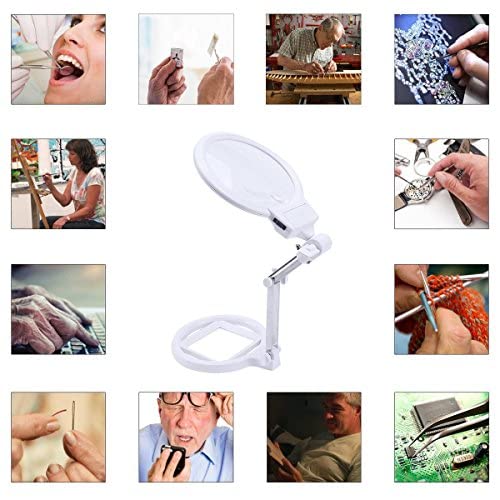 YUHINN Lupa Lupa con Soporte, luz LED, Plegable, Ajustable, ayudas de Lectura de Baja visión para Trabajos de reparación de Cerca, Costura Inspección