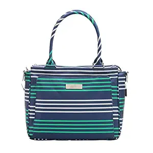 JuJuBe Be Classy Structured Multi-Functional Multi-Functional Diaper Bag/Purse, Coastal Collection - Providence - Navy/Teal/White Stripes