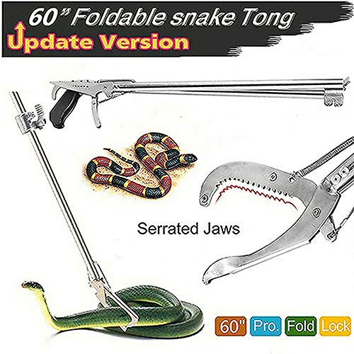 Futureup 60'' Foldable Snake Tongs Reptile Grabber, Rattlesnake Catcher Stick, Wide Serrated Jaw Handling Tool with Auto Lock and Non-slip Grip Handle (Free Snake Bag)