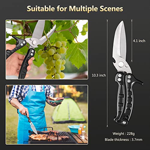 Kitchen Scissors, Kitchen Shears Heavy Duty, Poultry Scissors With Serrated Edge, Multifunction Detachable Seafood Scissors Stainless Steel Cooking Scissors For Chicken, Fish, Bone, Herbs (Black) #TOP2
