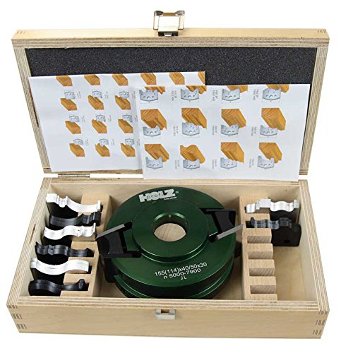Holzprofi Universalfrässet, 17-tlg | Geeignet für 40 und 50 mm breite Profilmesser | Universalprofilmesserkopfset in Schweizer Spitzenqualität in hochwertiger Holzkassette