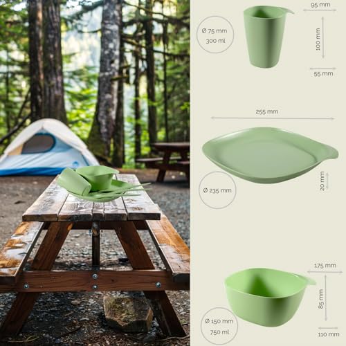 CALIPSO Camping Geschirr Set für 1 Personen | Bruchsicheres Plastikgeschirr, 3-teiliges Camping Geschirr Set, Geschirrset für Garten, Kunststoffgeschirr inkl. Teller, Schüssel, Tasse & Gratis Besteck