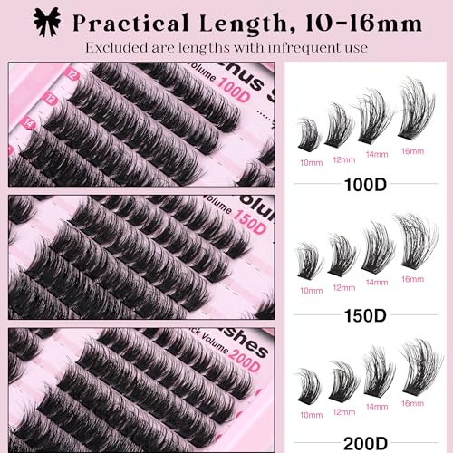 Image of Fluffy Lash Clusters 100-150-200D Volume Eyelash Clusters 10-16mm Wispy Individual Lashes D Curl Cluster Eyelash Extensions 300pcs DIY Lash Extensions(D Curl 300pcs)