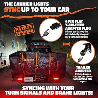 Mockins 72"x36"x6" XXL Folding Trailer Hitch Cargo Carrier w/ 50 CuFt Waterproof Cargo Bag for Hitch Carrier | 500 Lbs Cap Luggage Rack for SUV Car & Truck w/Rear Lights, License Plate Holder & More