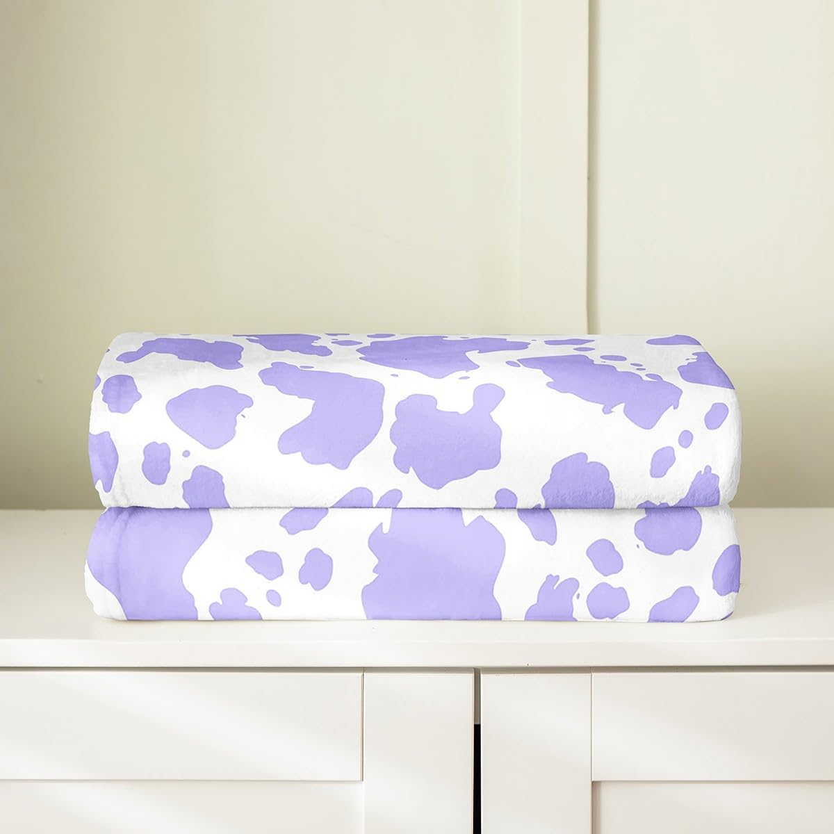 Feelyou Cow Print Plush Throw Blanket Queen 90"x90" Kids Purple White Flannel Fleece Blanket for Sofa Couch Boys Girls Teens Cartoon Milk Cow All Season Bed Blanket Animal Farmhouse