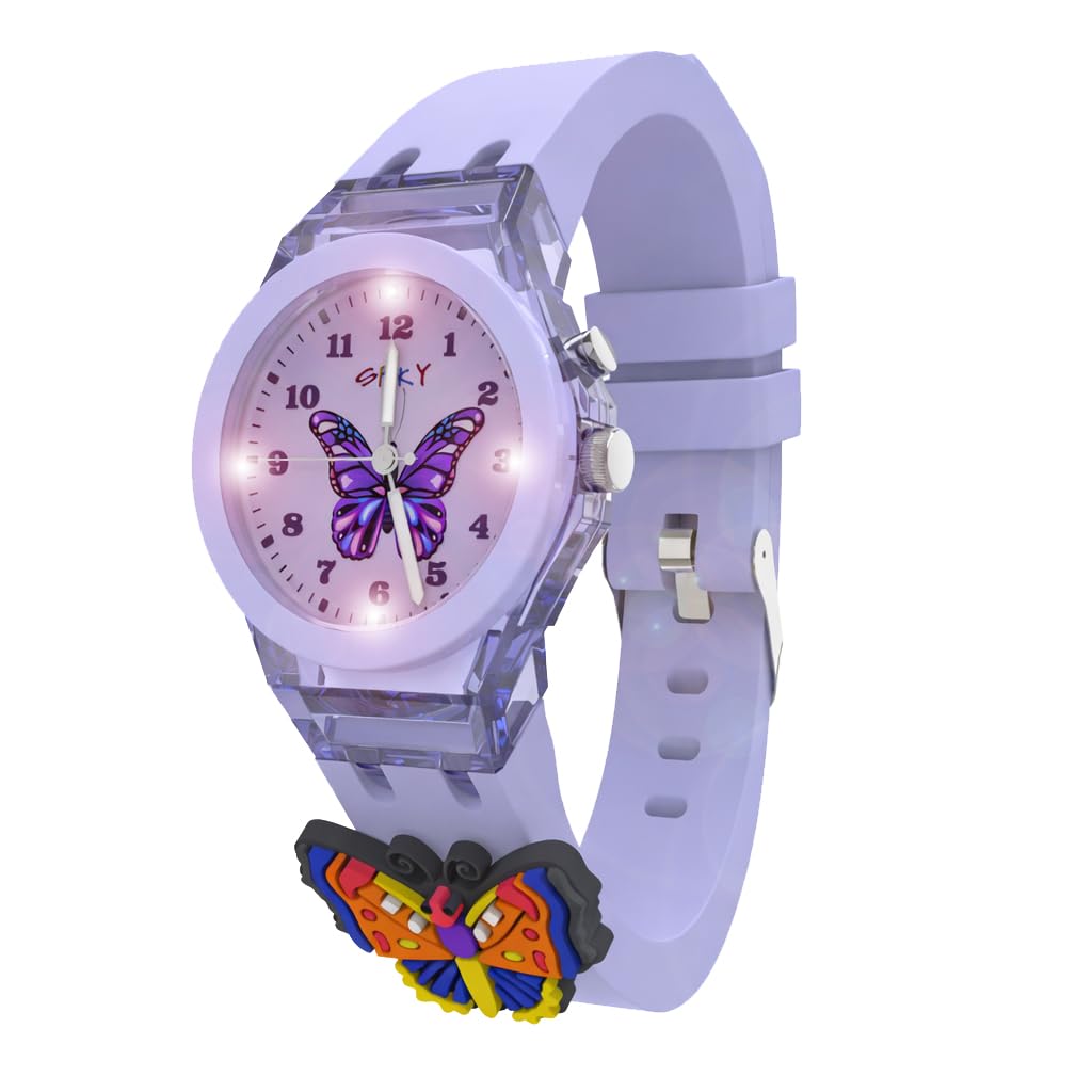 SPIKY Analog Watch for Kids | 3D Cartoon | 7 Multicolor LED Luminous Lights with Silicone Strap | Unisex Best Birthday Gift | Analogue Wrist Watches for Boys & Girls | Age 3-10 yrs