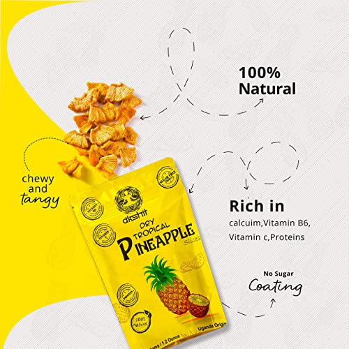 Akshit Organic Dried Pineapple 1.2 Ounce - 3 Resealable Sampler Pack, Dehydrated Pineapple, Unsweetened Dried Pineapple, Dried Pineapple No Sugar Added, Gluten Free Healthy Dried Fruit Snacks For Kids And Adults, Vegan, Non Gmo | #TOP4
