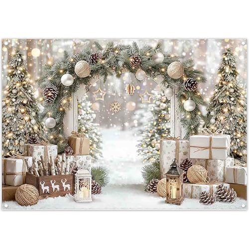 Luminora 7x5ft Christmas Gold White Backdrop Winter Xmas Trees Gifts Warm Snowy Brown Outdoor Pure Holy Background Celebrate Festival Decor Photo Banner Props