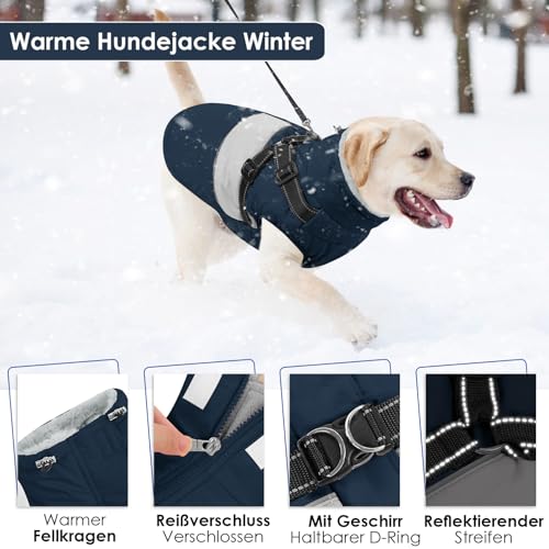 AOFITEE Hundejacke Kleine Hunde, Warm Hundemantel Winter Wasserdicht Hundemantel mit Geschirr, Reflektierende Winterjacke Wintermantel Hund mit Brustgurt Fleecemantel Hundepullover für Kaltes Wetter
