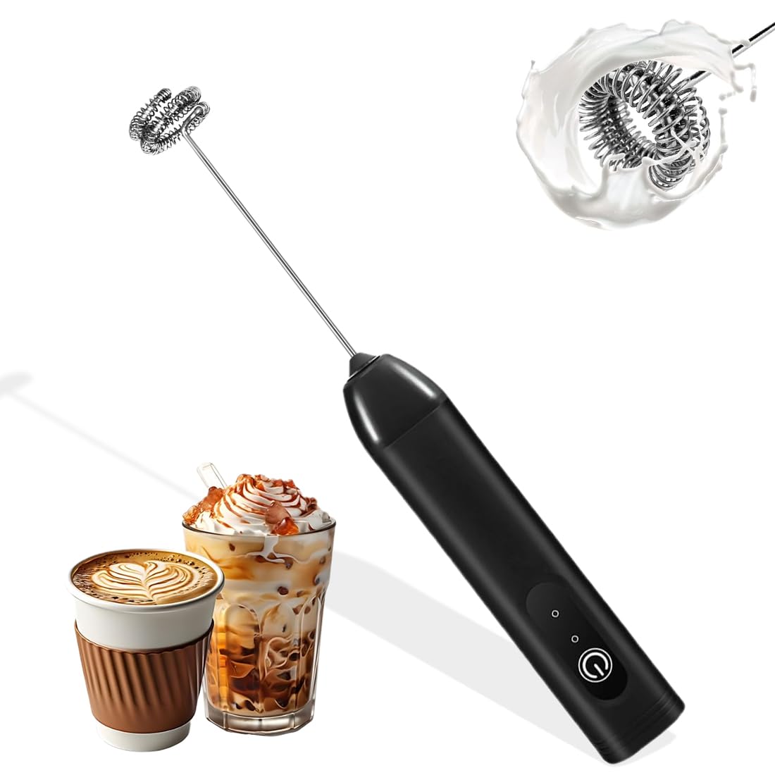 Mousseur à Lait Électrique - XVX - Modèle 3 Vitesses Rechargeable - Noir - Têtes Interchangeables - Electroménager