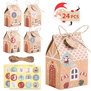 KATELUO 24 Advent Gift Box, Adventskalender Box, Adventskalender Stickers, kerst adventskalender stickers, Candy Bag…