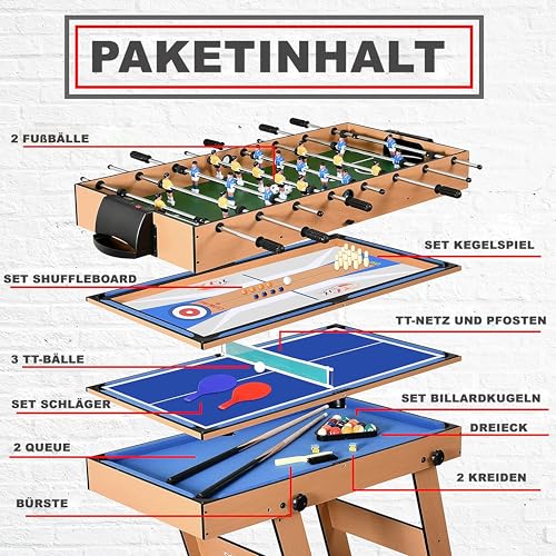 SereneLife 4-in-1 / 5-in-1 Multifunktionstisch – inkl. Billardtisch, Tischtennisplatte, Tischkicker, Kickertisch, Airhockey Tisch, Shuffleboard & Bowling Tische – Spieltisch Kinder & Erwachsene
