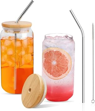 YADIMI Juego de 2 Tarro de Masón con Tapa y Pajita, 550ml Vasos de café Helado, Vasos con Tapa y Pajita, Vasos para Beber, Tazas Boba con Tapas y Popote, Vasos de Té con Tapa, para Batidos Jugos