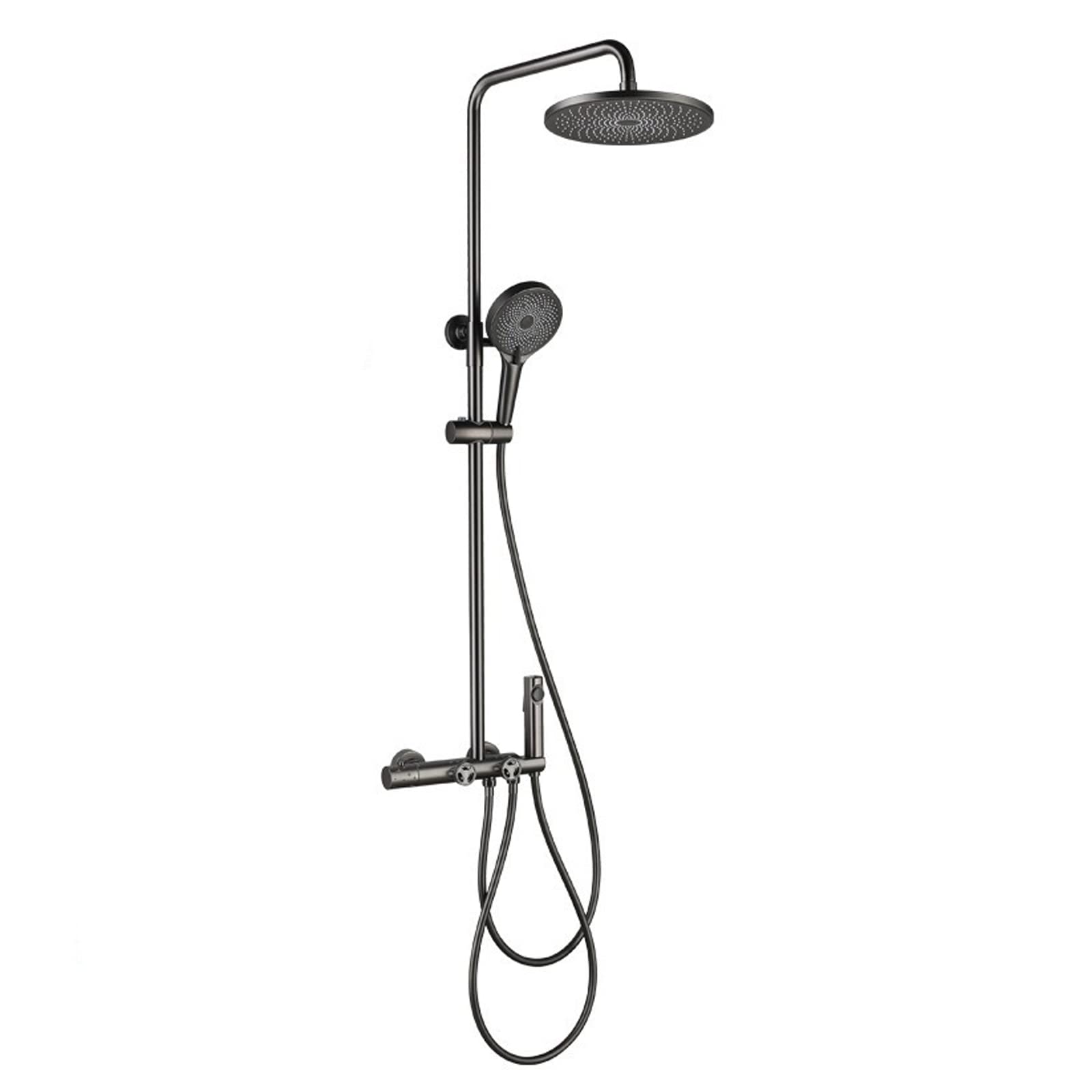 Système de douche thermostatique gris bronze avec bec de baignoire et barre