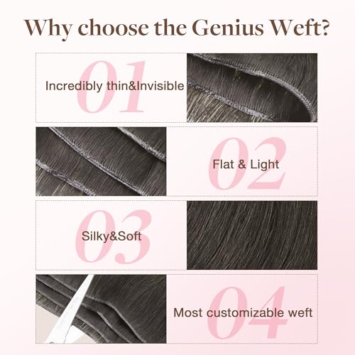Image of GOO GOO Genius Weft Hair Extensions Human Hair, Sew In Hair Extensions Rooted Remy Weft, 1C Mocha Brown 16inch 50g, Hand Tied