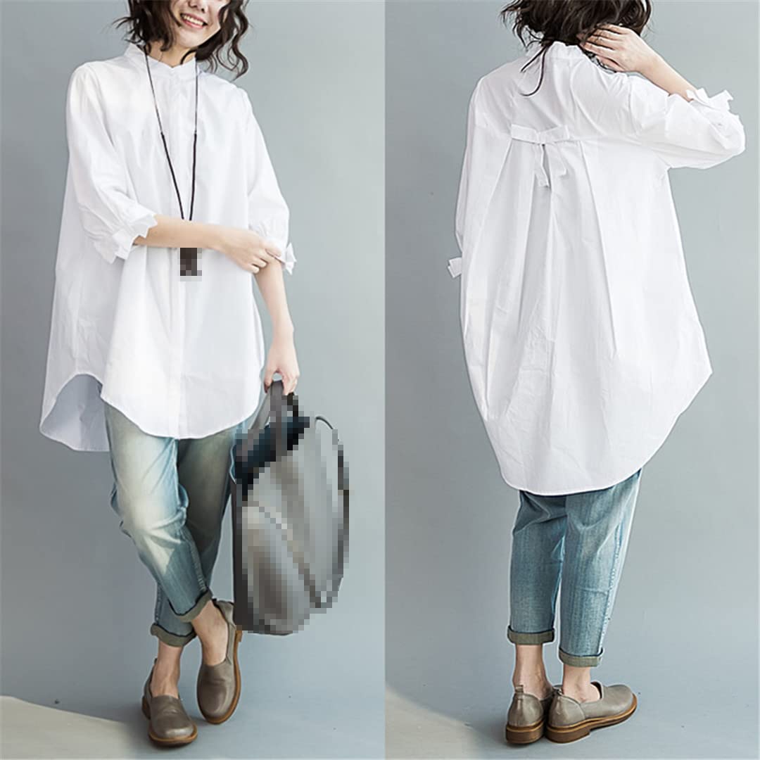 Dninmim Camicia da donna con bottoni a maniche lunghe oversize allentato casual con fiocco