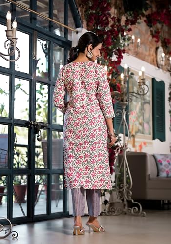 Image of MIRCHI FASHION Pure Cotton Women Straight Jaipuri Floral Print Kurti Set with Dupatta and Pant