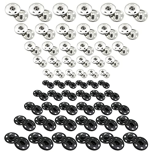 200 Sets Sew-On Snap Buttons, Metal Button Snaps For Sewing, Fasteners Press Buttons For Clothing, Black,Silver (8Mm,10Mm,12Mm,14Mm,16Mm) #TOP13