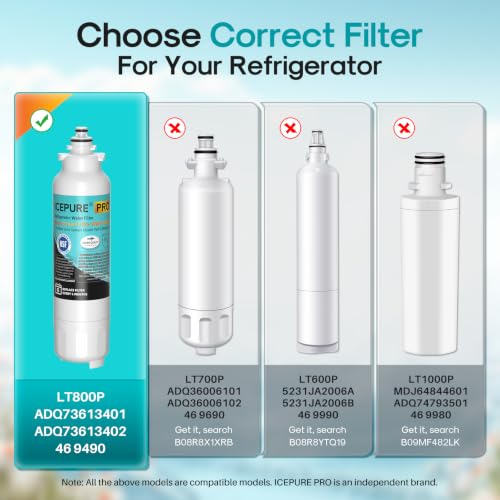 Image of ICEPURE PRO ADQ73613401 NSF401&53&42 Certified Refrigerator Water Filter Compatible with LG LT800P, LT800PC, Kenmore 9490, ADQ736134 ADQ73613402 ADQ75795104 LSXS26326S LMXC23746S LMXC23746D, 3PACK