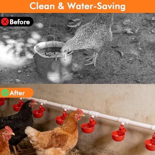 MEKOTRIN 46PCS Automatic Chicken Waterer System, DIY Poultry Pipe Water Feeder Set, Include 8 Water Cups, Coop Automatic Clean Waterer, Suitable for Chicken Duck Quail Pigeon - 2