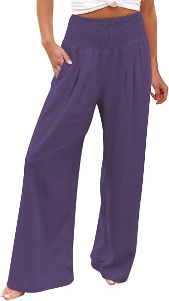 High Waisted Wide Leg Pants for Women with Pockets Plus Size Casual Solid Palazzo Pant Loose Fit Lounge Trousers