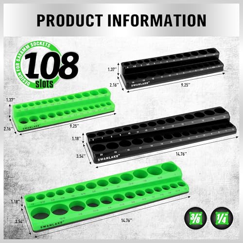 Image of SWANLAKE 4-Piece Magnetic Socket Organizer Set, Metric & SAE Socket Holder Set Includes 1 /4 inch, 3 /8 inch Drive Sockets Trays, Magnetic Sockets Organizer for Tool Box Drawer
