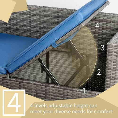 JAMFLY Patio Furniture Set 3 Piece Outdoor Sectional Patio Sofa, All-Weather Wicker Rattan Outdoor Furniture Set with Glass Table and Cushions,Grey