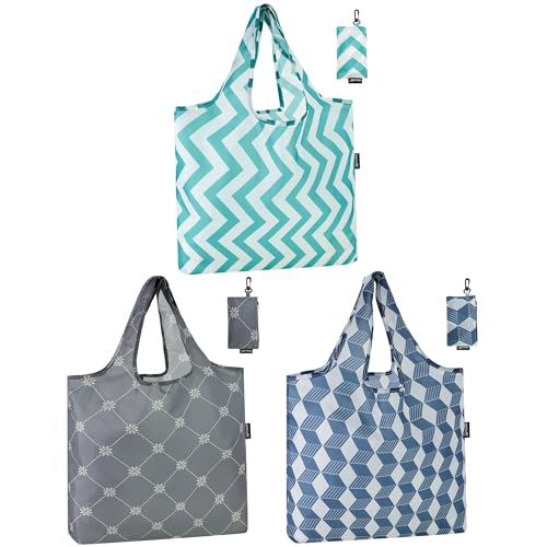 HOLYLUCK Reusable Grocery Bags,Heavy Duty Foldable Shopping Tote Bag (Standard, Geometric Patterns)