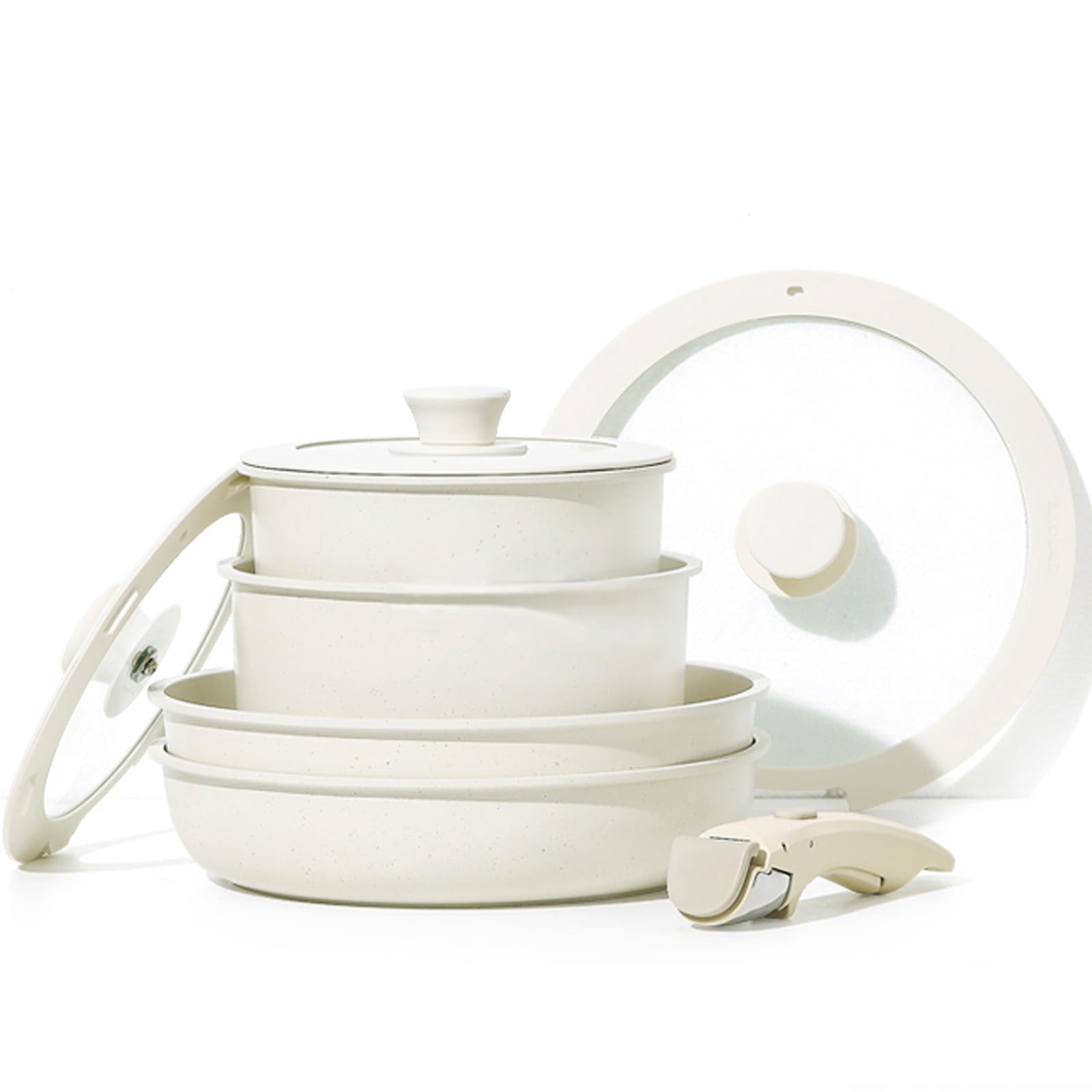 CAROTE Pots and Pans Set Non Stick, Granite Induction Hob Pan Set for Kitchen, Portability Cookware with Detachable Handles, Oven Safe (8 PCS)