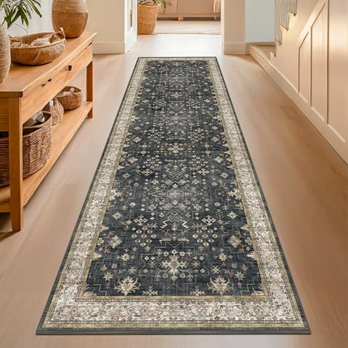 Comparison: Best Runners For Kitchen 2 Dark Washable Long Runners for Hallways, 2'6"x8' Wide Kitchen Runner Rug, Entryway Indoor Rug, Non Slip Rubber Backing Boho Vintage Floor Decor, Ashen/Multi