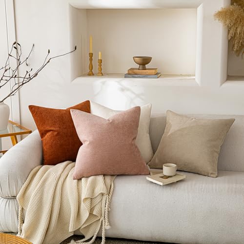 Image of a moment Pack of 2 Decorative Chenille Throw Pillow Covers with Twill Cushion Covers for Sofa Living Room Couch Bed 22x22 Inch Rust