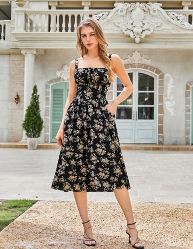 Image of Scarlet Darkness Women's Floral Midi Dress Corset Sundresses 2026 Summer Spring Vacation Milkmaid Dresses