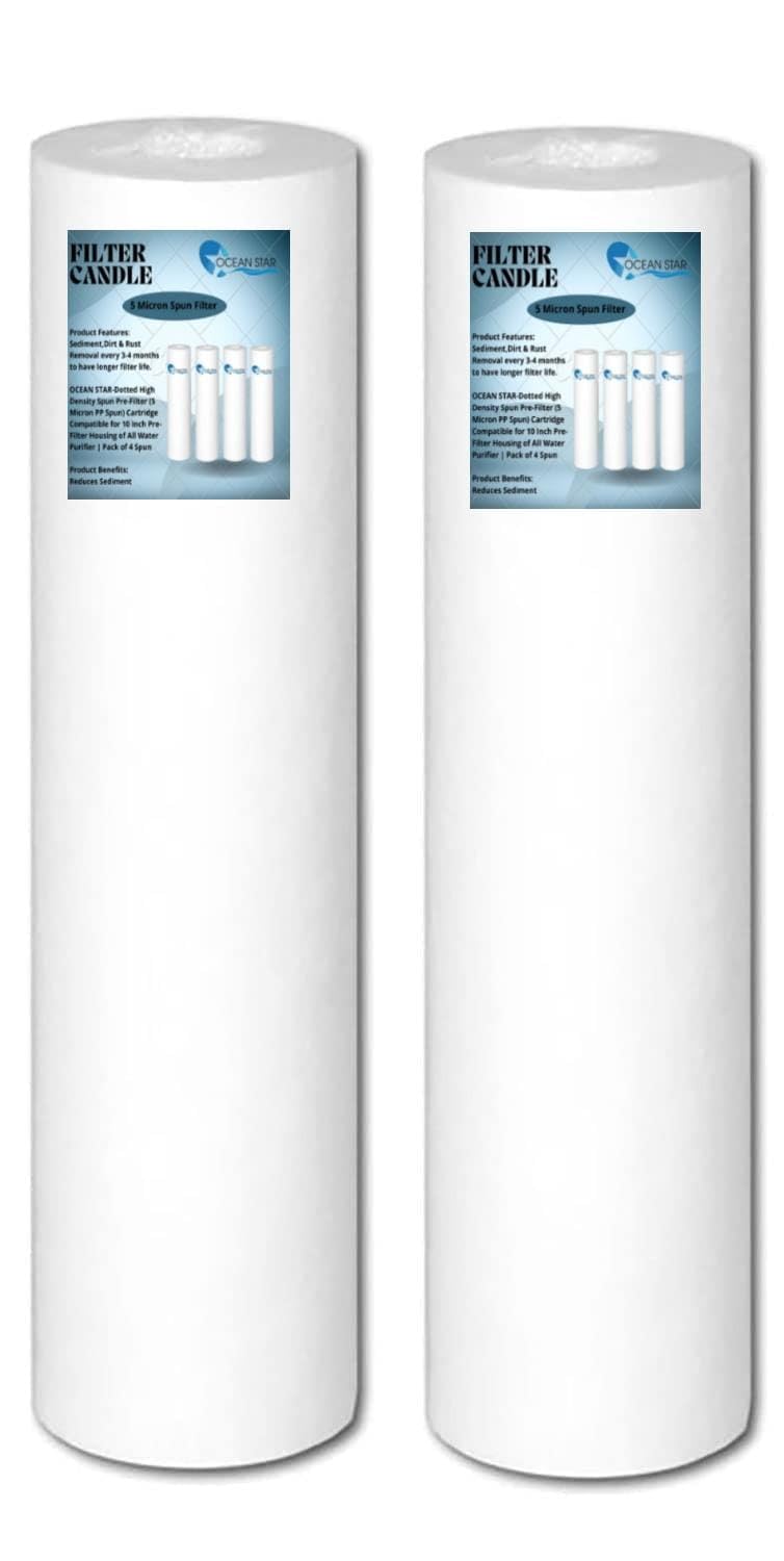 OCEAN STAR TECHNOLOGIES Dotted 10 Inch High Density Spun Pre-Filter (5 Micron Pp Spun) Cartridge Compatible For 10 Inch Pre-Filter Housing Of All Water Purifier (95 Grams) | Pack Of 2 Spun