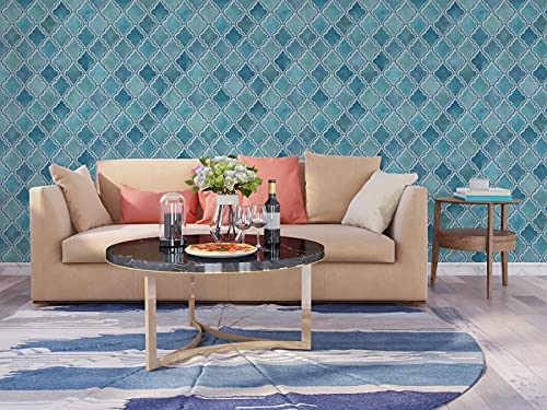 Image of DWELLSINDIA Teal Moroccan Arabesque Wallpaper for Home Decoration | Self Adhesive Peel & Stick, Thick Textured Premium Paper | Waterproof, Scratch Resistant | Living Room & Entryway | 41 x 244 cm