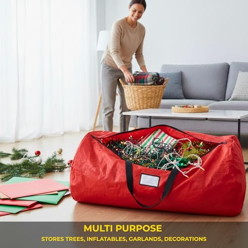Sac de rangement pour sapin de Noël – Peut contenir jusqu'à 2,7 m de sapin de Noël artificiel démonté, matériau imperméable durable avec fermeture éclair et poignées de transport – vue 7
