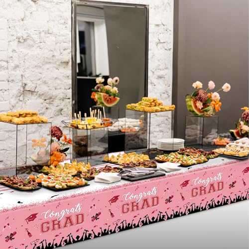 Image of chiazllta Set of 3 Graduation Tablecloths Class of 2026 Congrats Grad Pink Graduation Party Tablecover Decorations Party Supplies Large Size Plastic 54 inchx108 inch(Pink & Gold)